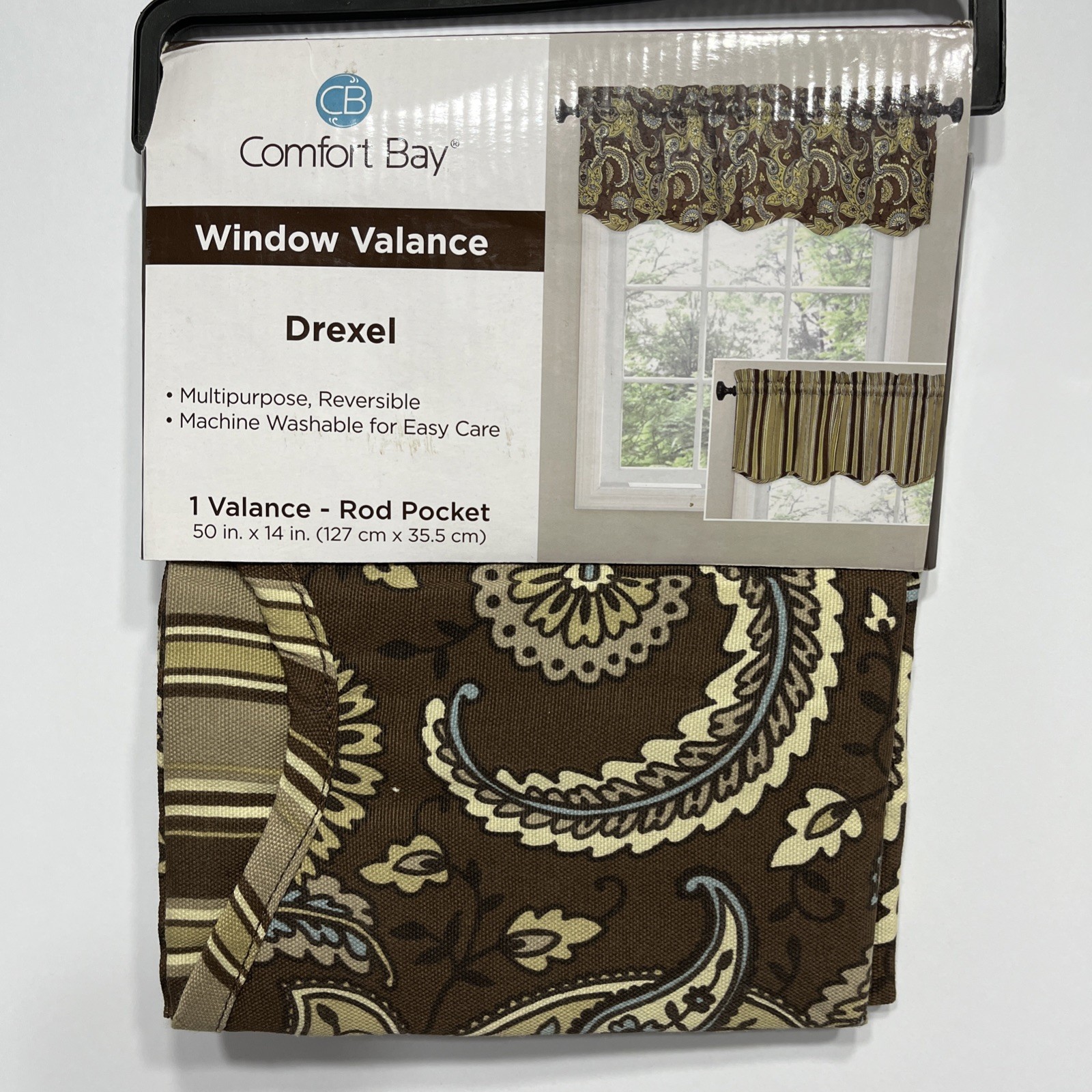 ELLERY Reversible Valance Drexel CHOCOLATE/Blue 50″ x 14″ NEW 1 Valance