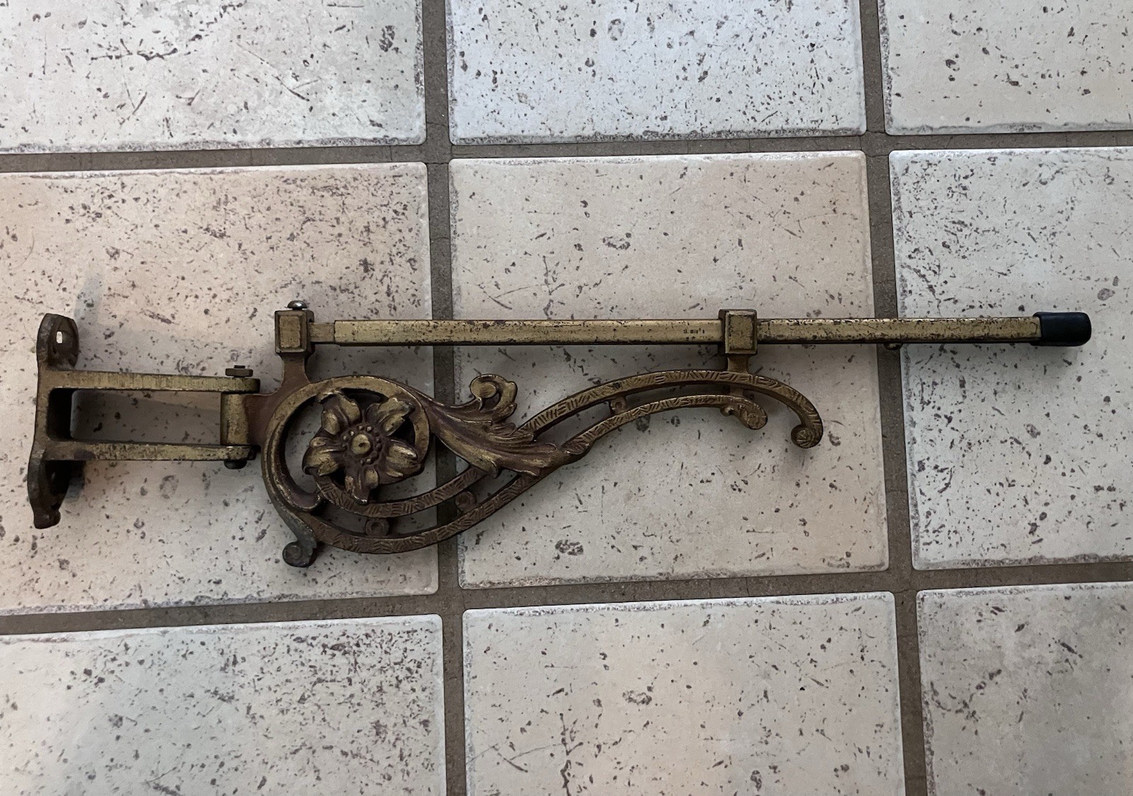 Antique Brass Victorian Swing Arm Curtain Drapery Rod Ornate Small Window 12-18”