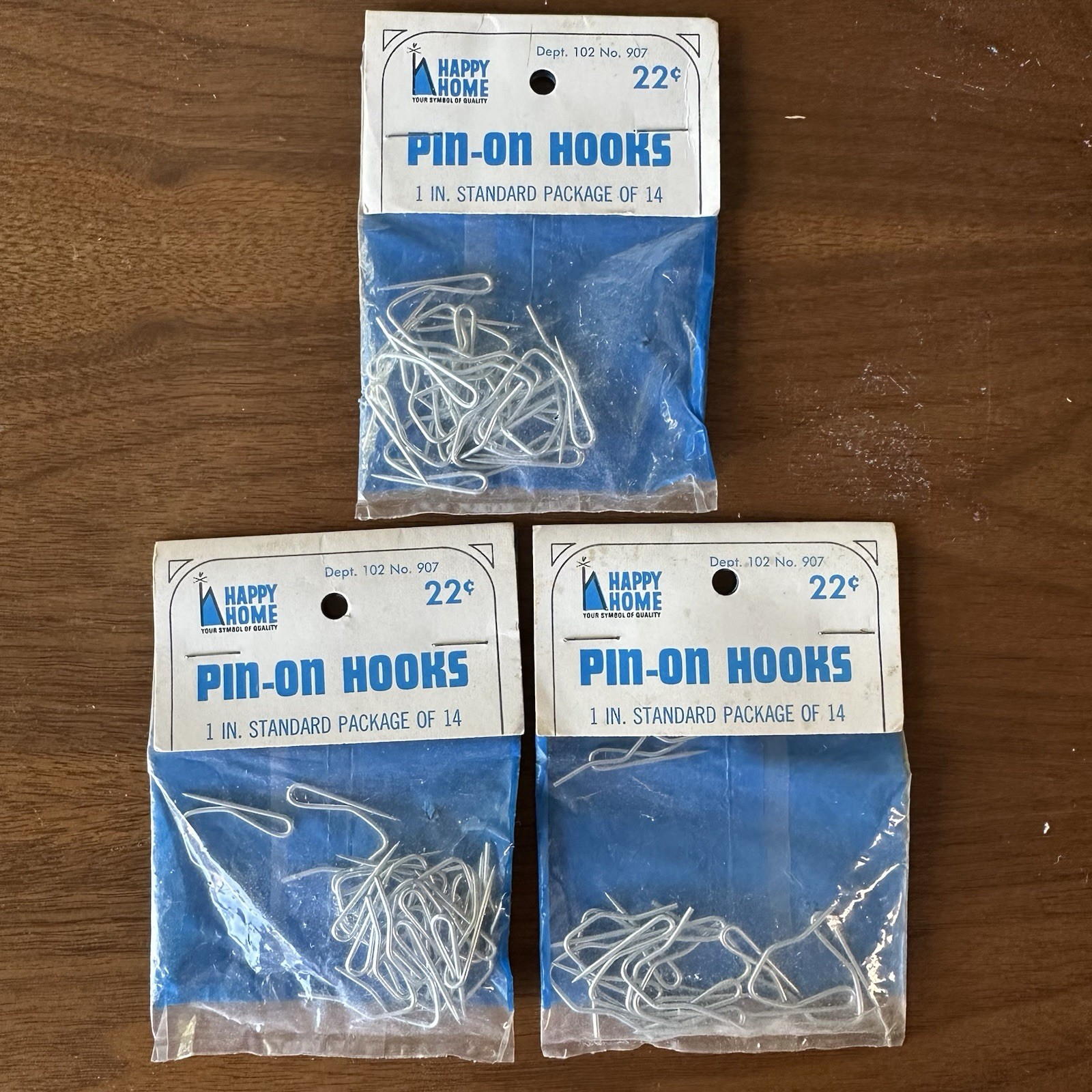 Vintage Happy Home Pin-On Hooks Drapery Woolworth 3 Packs Of 1” Hooks NOS USA