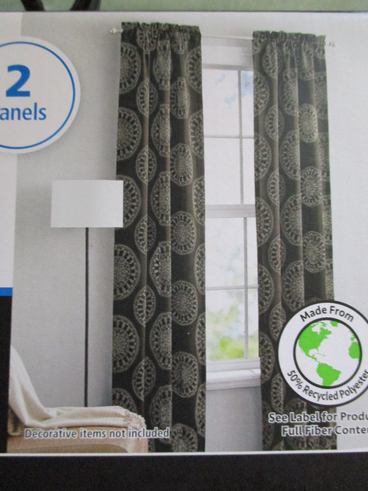 Mainstays Blackout 2 Panel Black Medallion Curtain 30″ W x 84″ L Rod Pocket RT