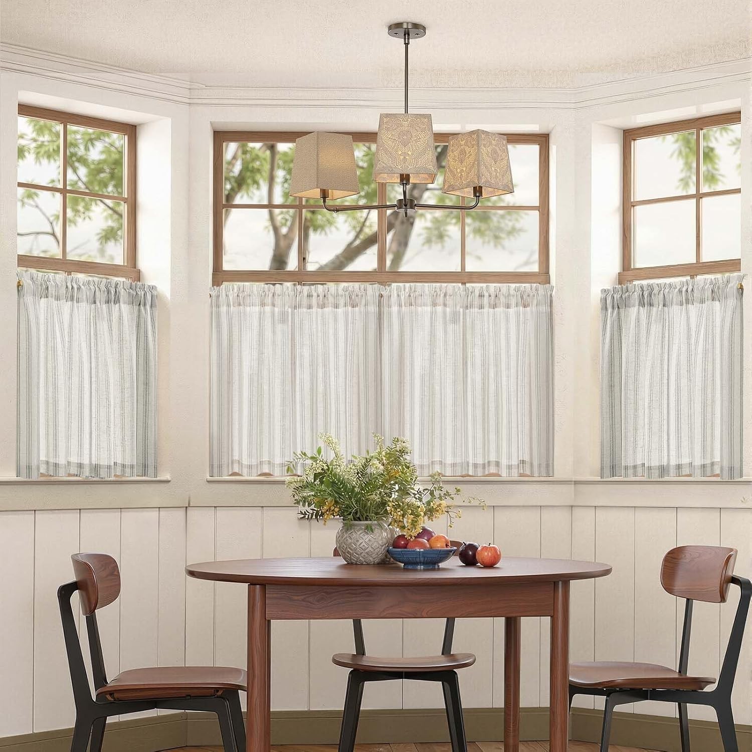Gray Striped Linen Kitchen Curtains 24 Inch Cafe Tier Curtains Balanced Stripe
