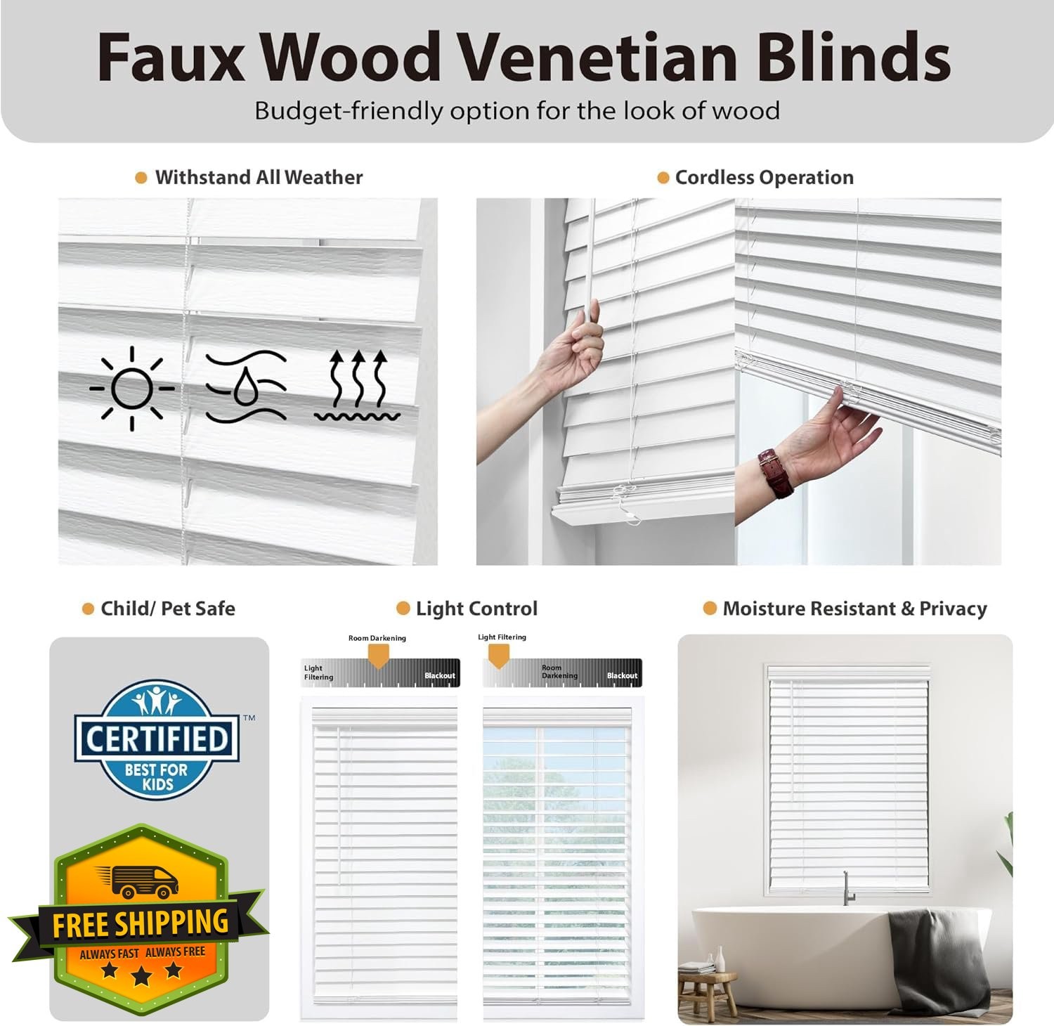DEZ FURNISHINGS 2″ Faux Wood Blind Embossed White 20.5″W x 60″H