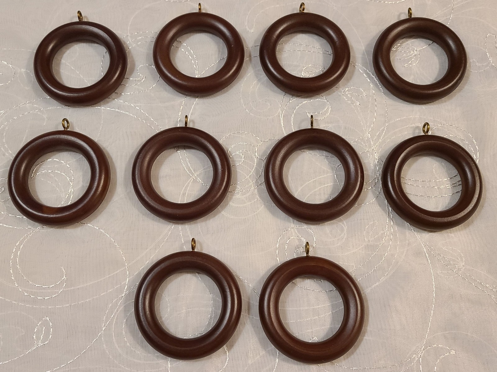 Old Smooth Edge Wood Curtain Rings Set of 10 Dk Brown (Walnut?)