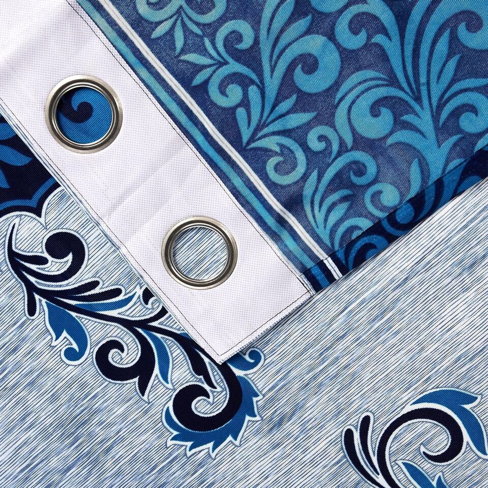 2 Piece Blue Eyelet Grommet Ringtop Window Door Hippie Curtains Set 5 7 9 Feet