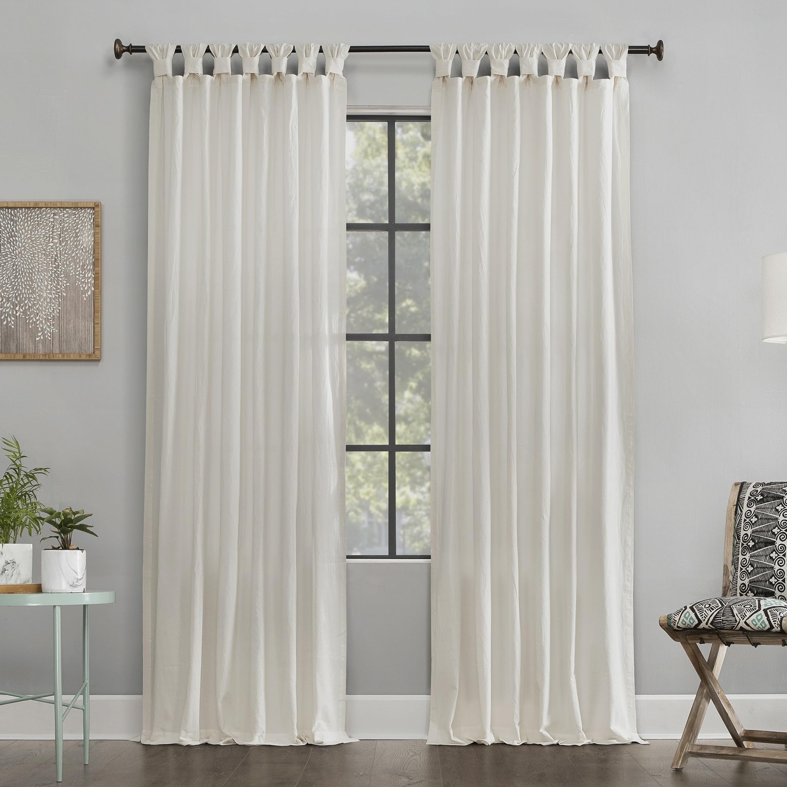 Archaeo Washed Cotton Twist Tab Curtain, 52 x 108, Ivory