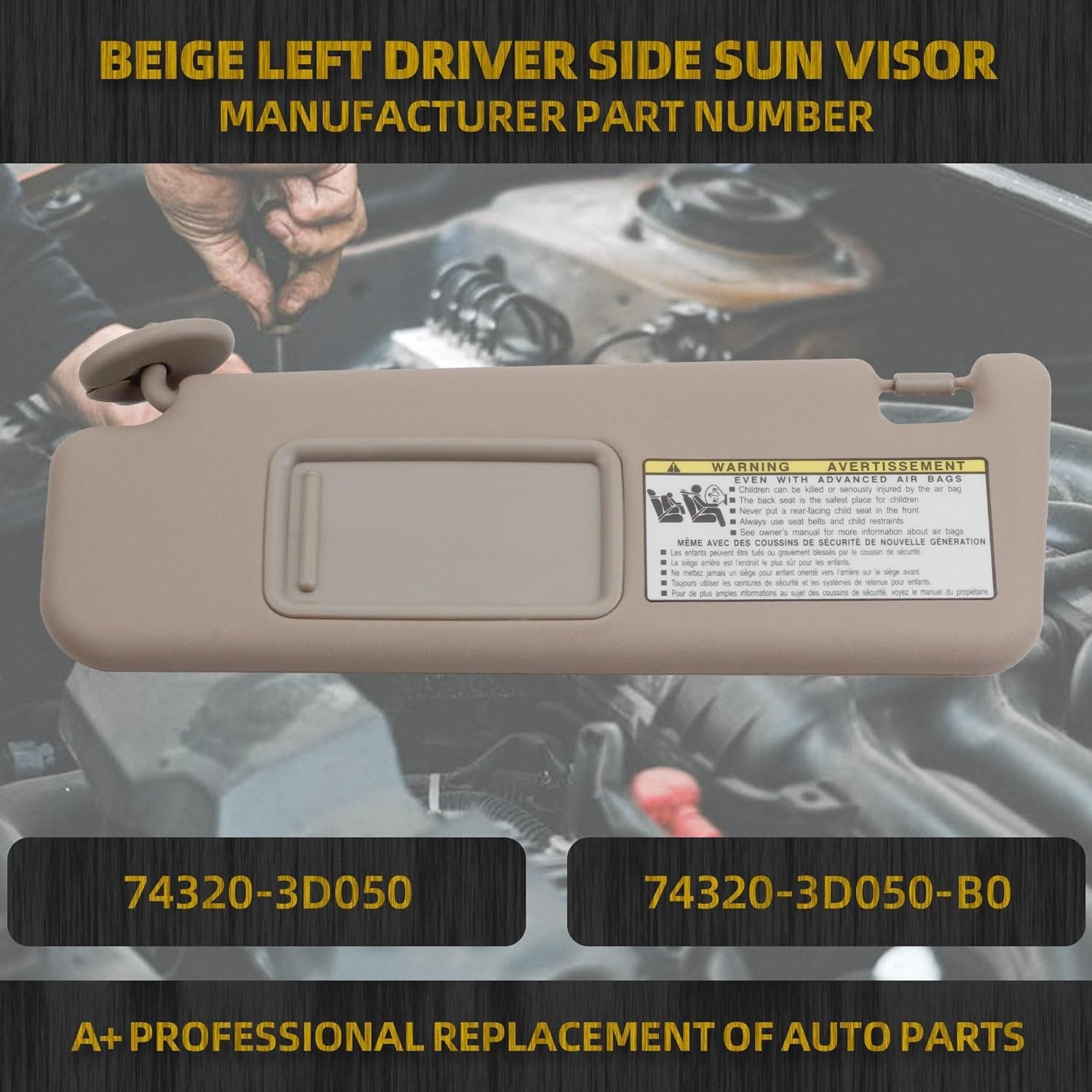 Beige Left Driver Side Sun Visor Compatible with Runner 2004-2008 Replaces Beige