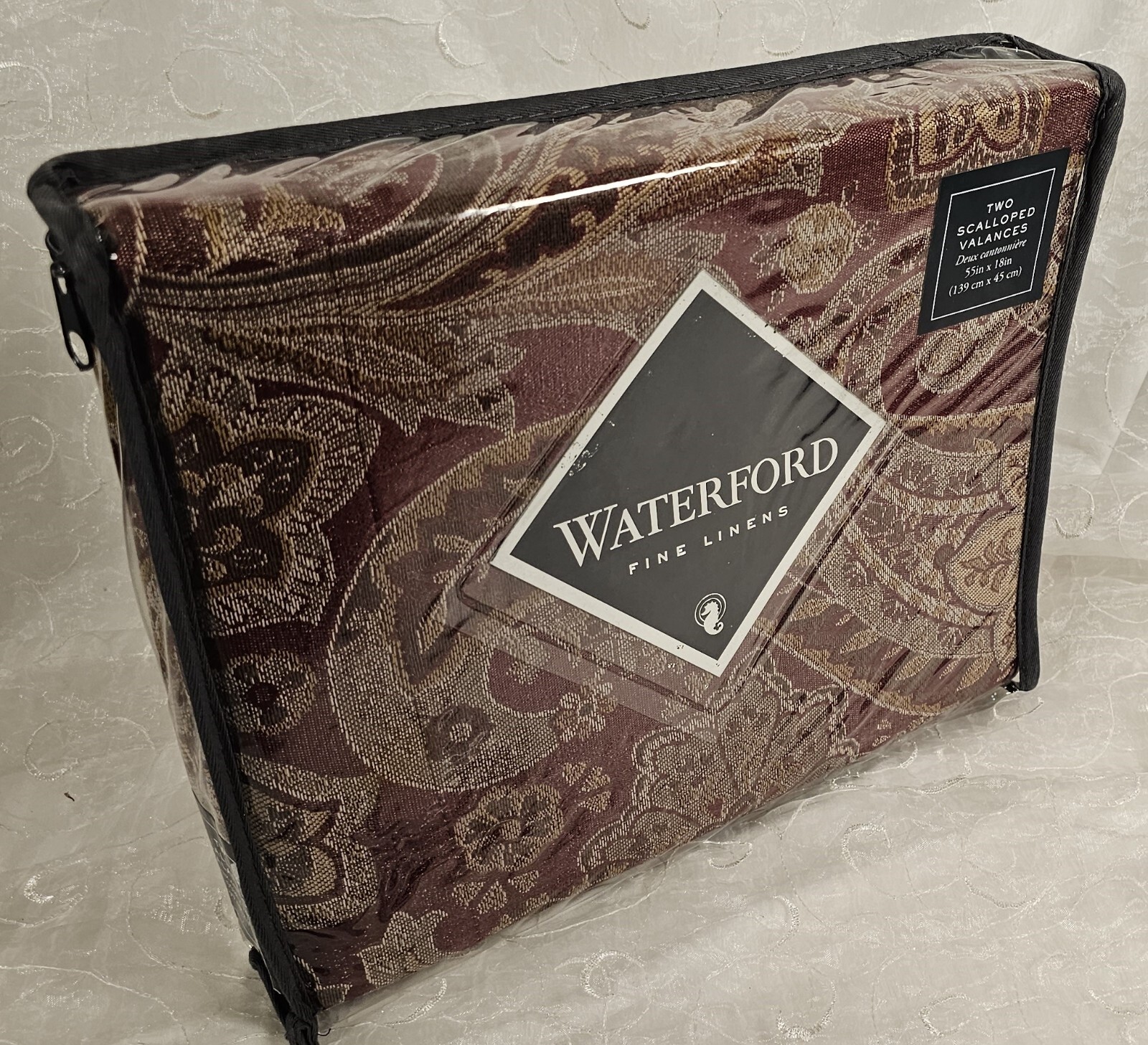 Waterford Two Scalloped Valances, Danehill, Red Paisley 55″x18″ SHIPS FREE!