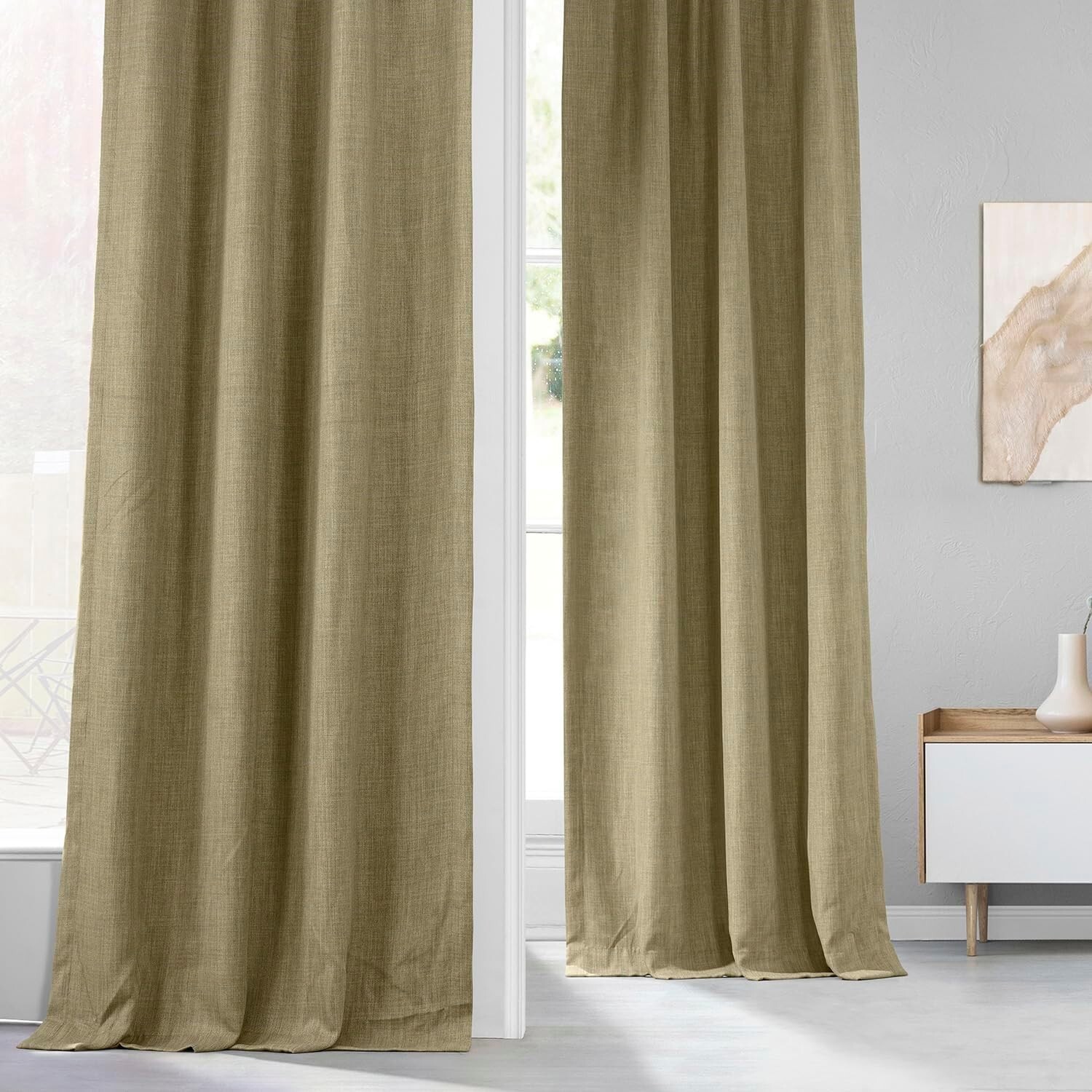 1 Panel Nomad Tan 84″L x 100″W Linen Darkening Curtains For Bedroom Living Room