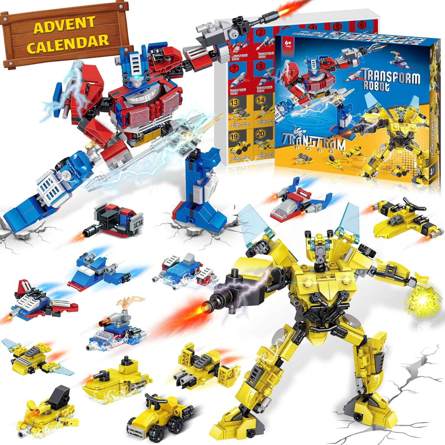 Advent Calendar 2025-24 Packs Transform Robot Building Blocks, 12-in-1 Party Fav