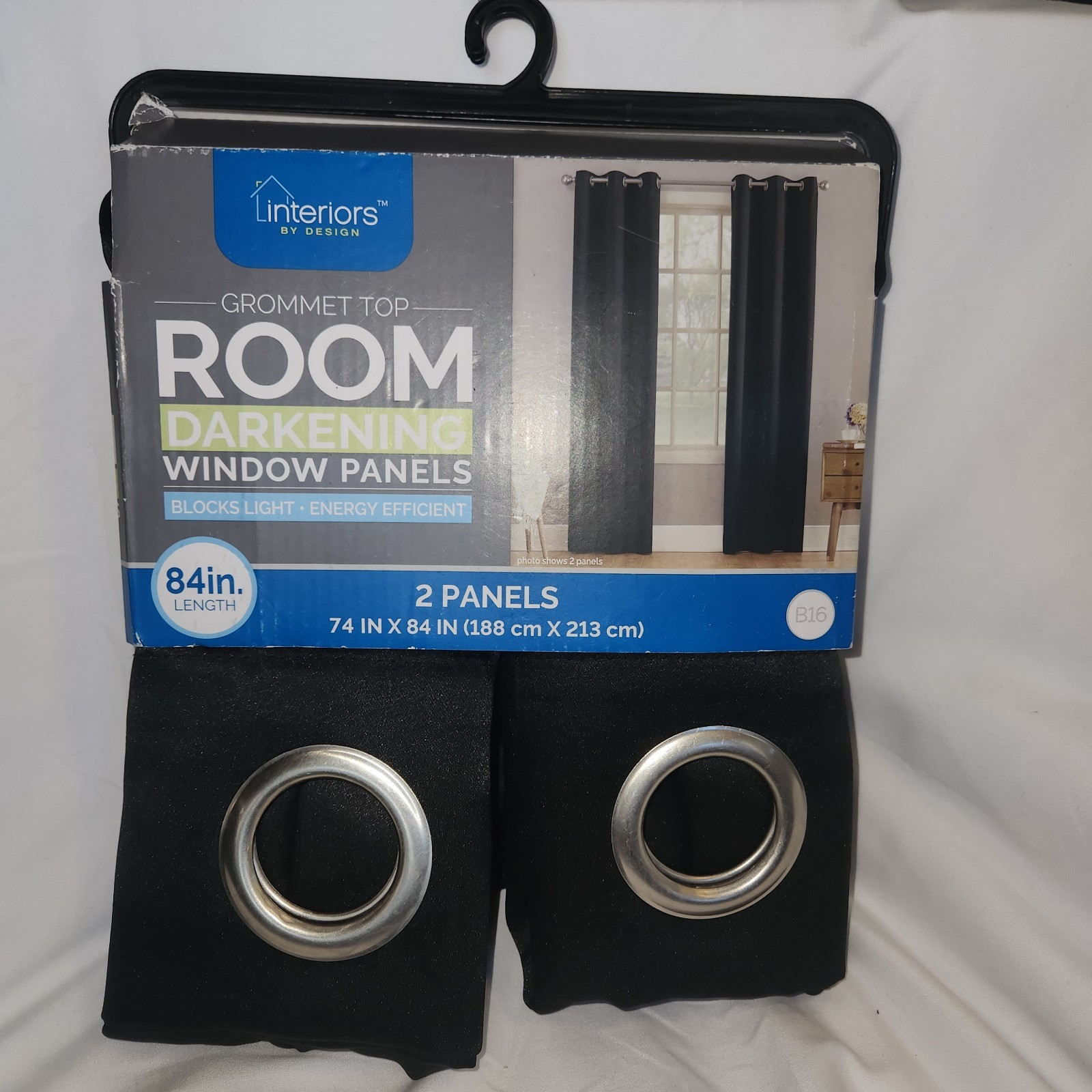 Interiors By Design 84″ Darkening Window Panels Grommet Blackout Curtains Black