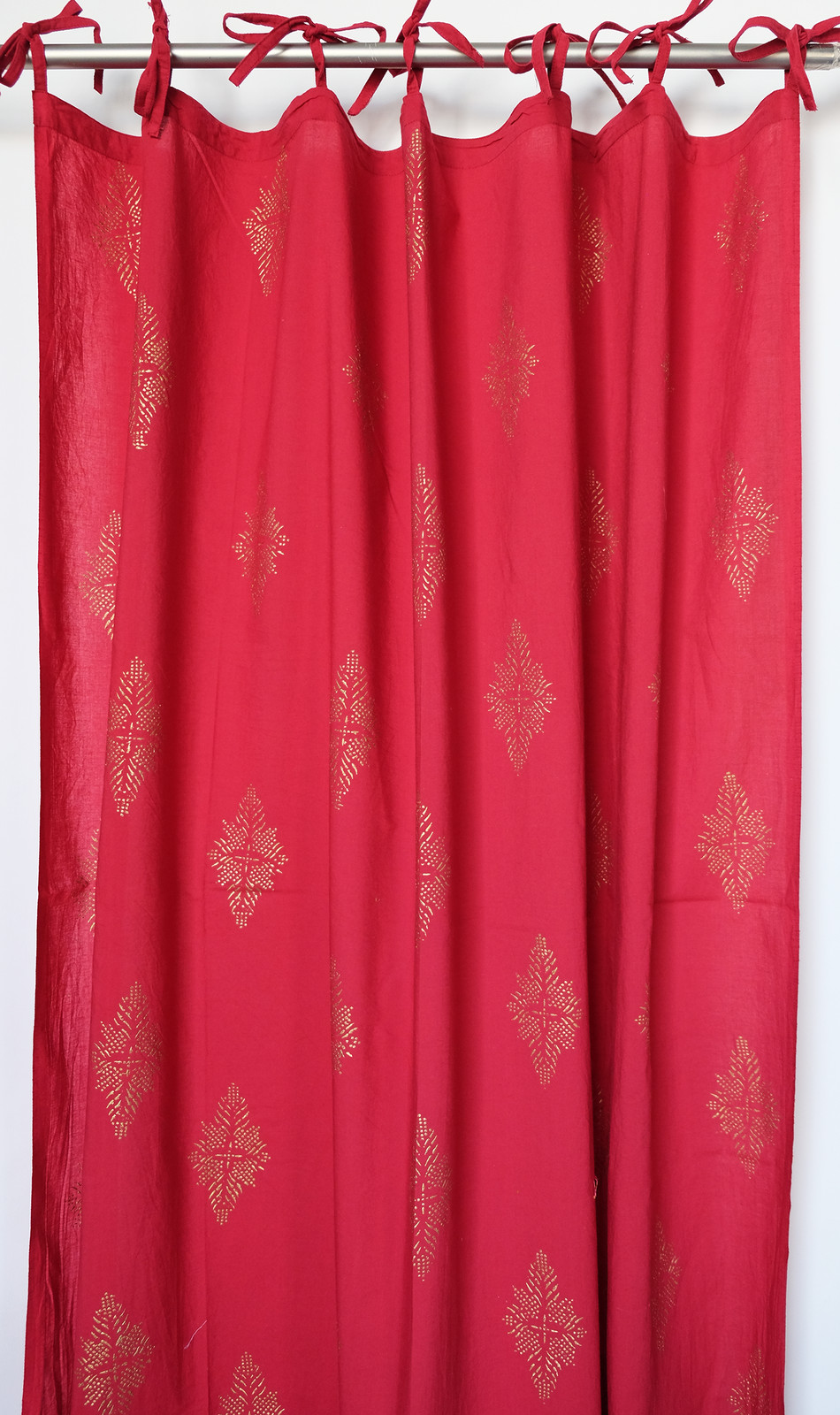 Hand block printed curtain – Red with gold print – cotton – 47″w x 92″ l