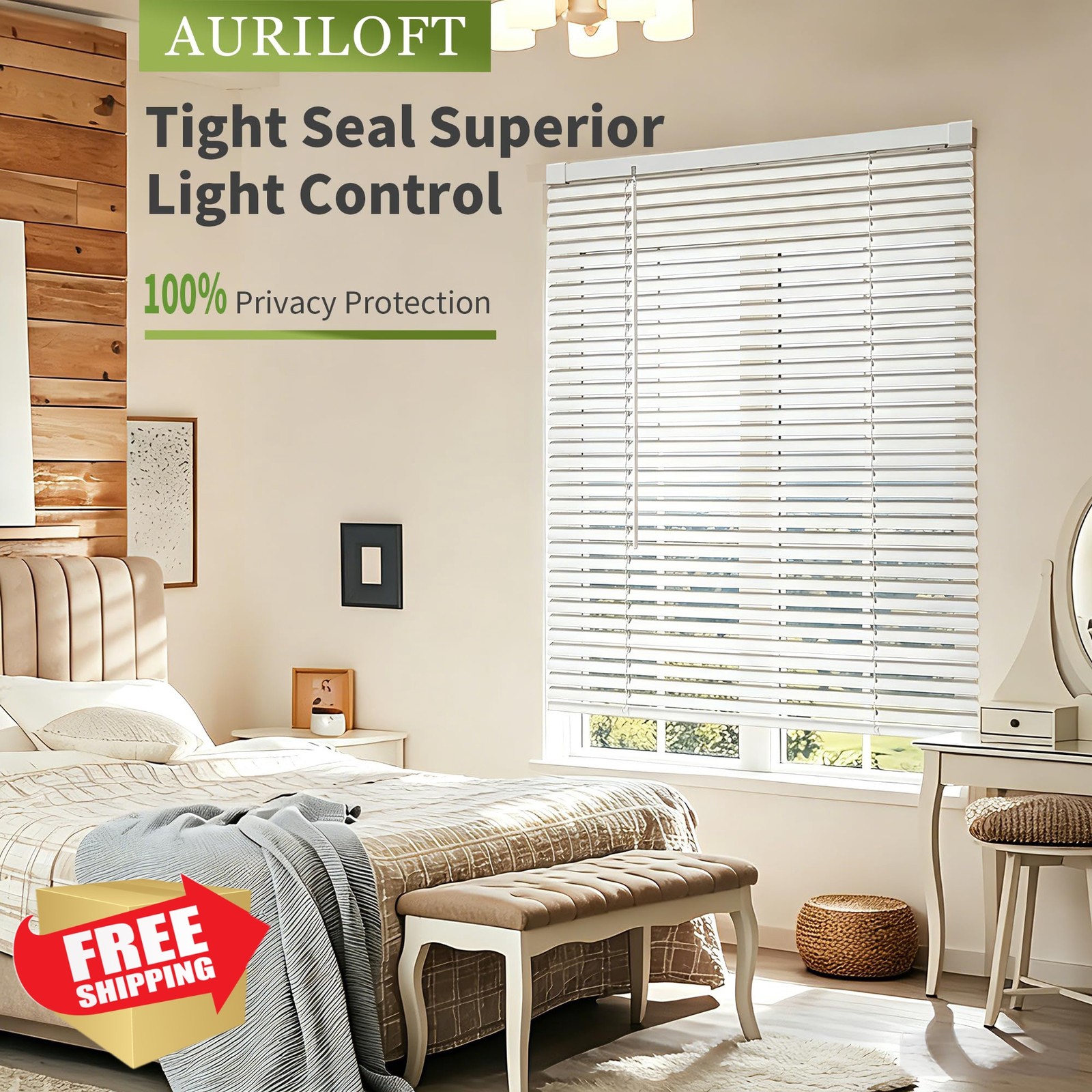 AURILOFT 1″ Cordless Mini Blinds 20.5″W x 48″H White