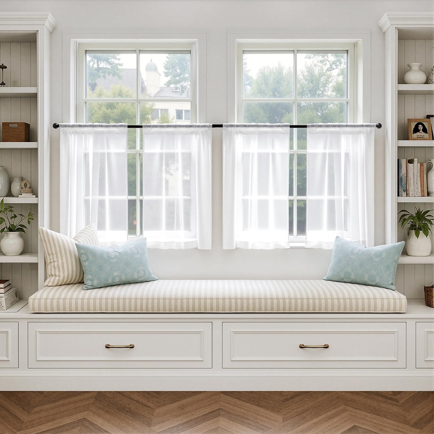 MIULEE Sheer Cafe Curtains 36 Inch 4 Panels White Rod Pocket