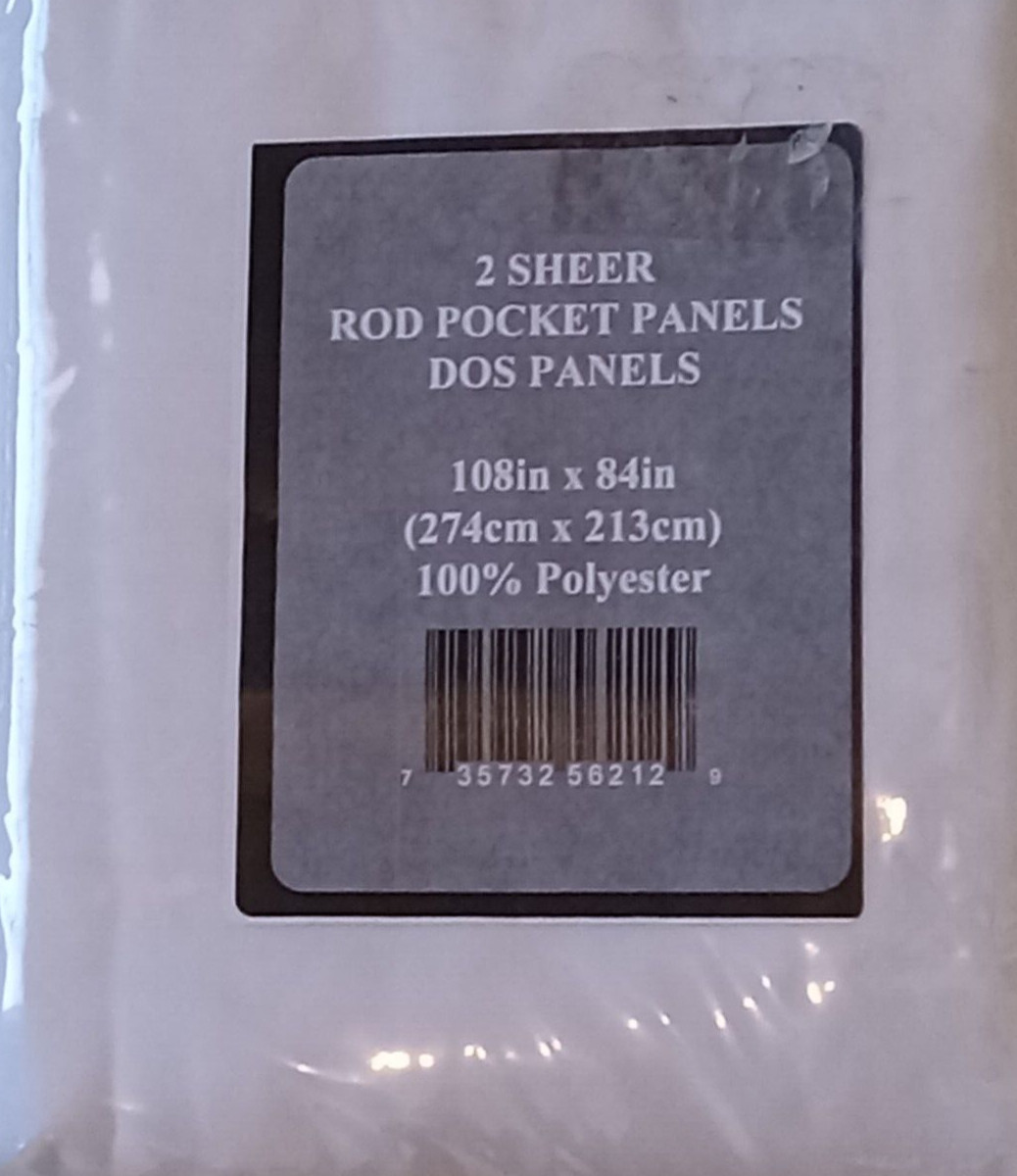 2 Pack Sheer Rod Pocket Panels DOS White 108in x 84in NIP x 2