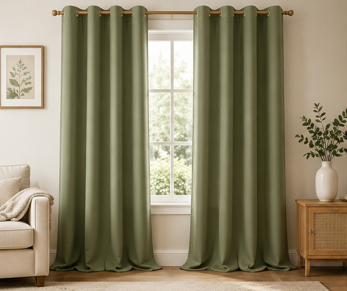 Sage Green Curtains Grommet Window Panels 52″x108″ Textured Linen Look 2 Pcs