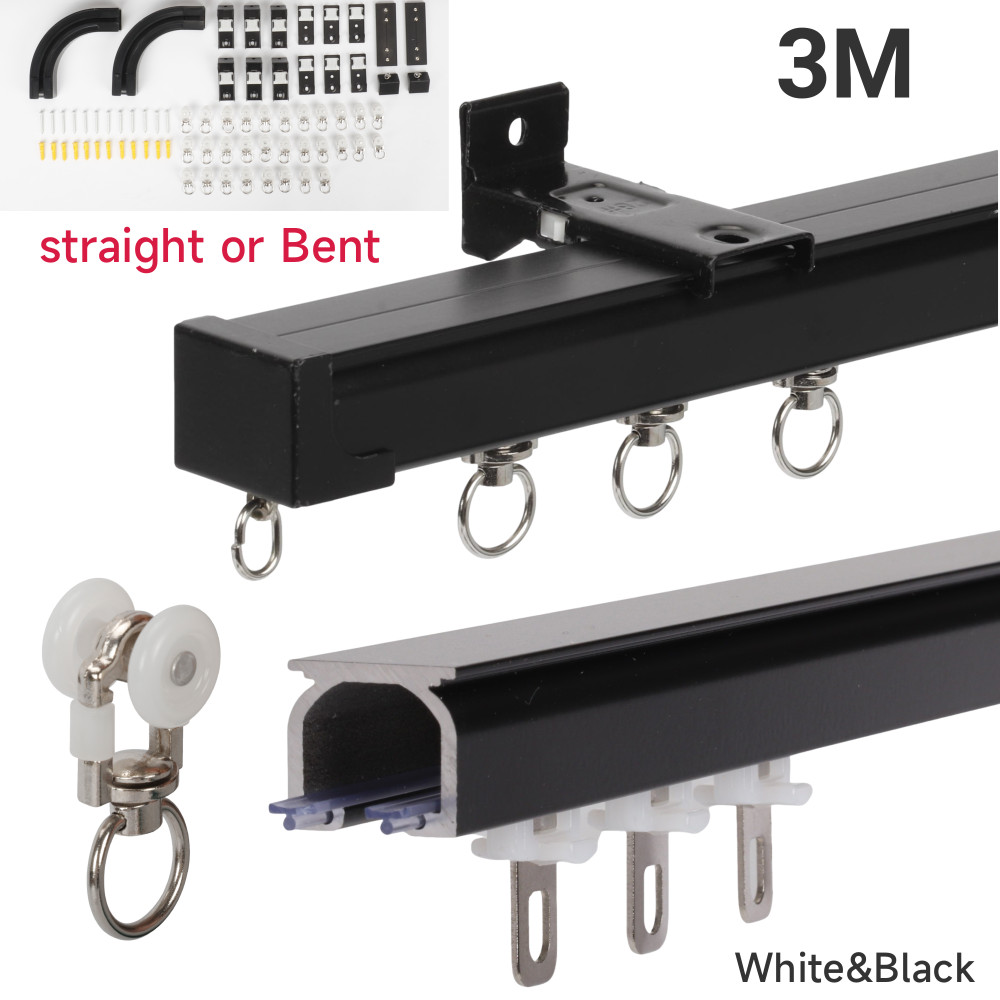 Aluminium Heavy Duty Curtain Track Kit with Hooks 3M Ceiling Mount for Space