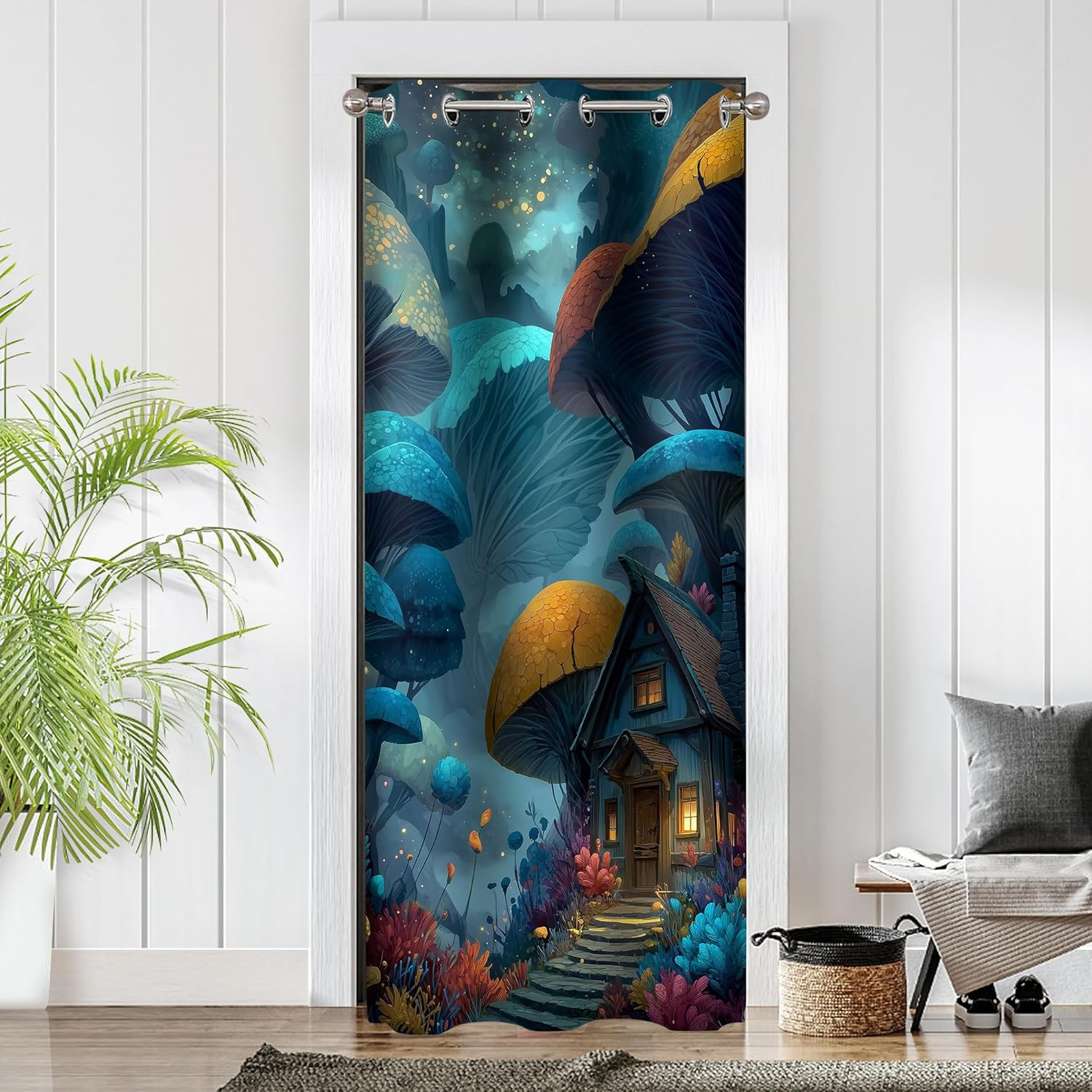 Fantasy Mushroom Door Curtains for Doorways, Fairy Forest Tales Blackout Curtain