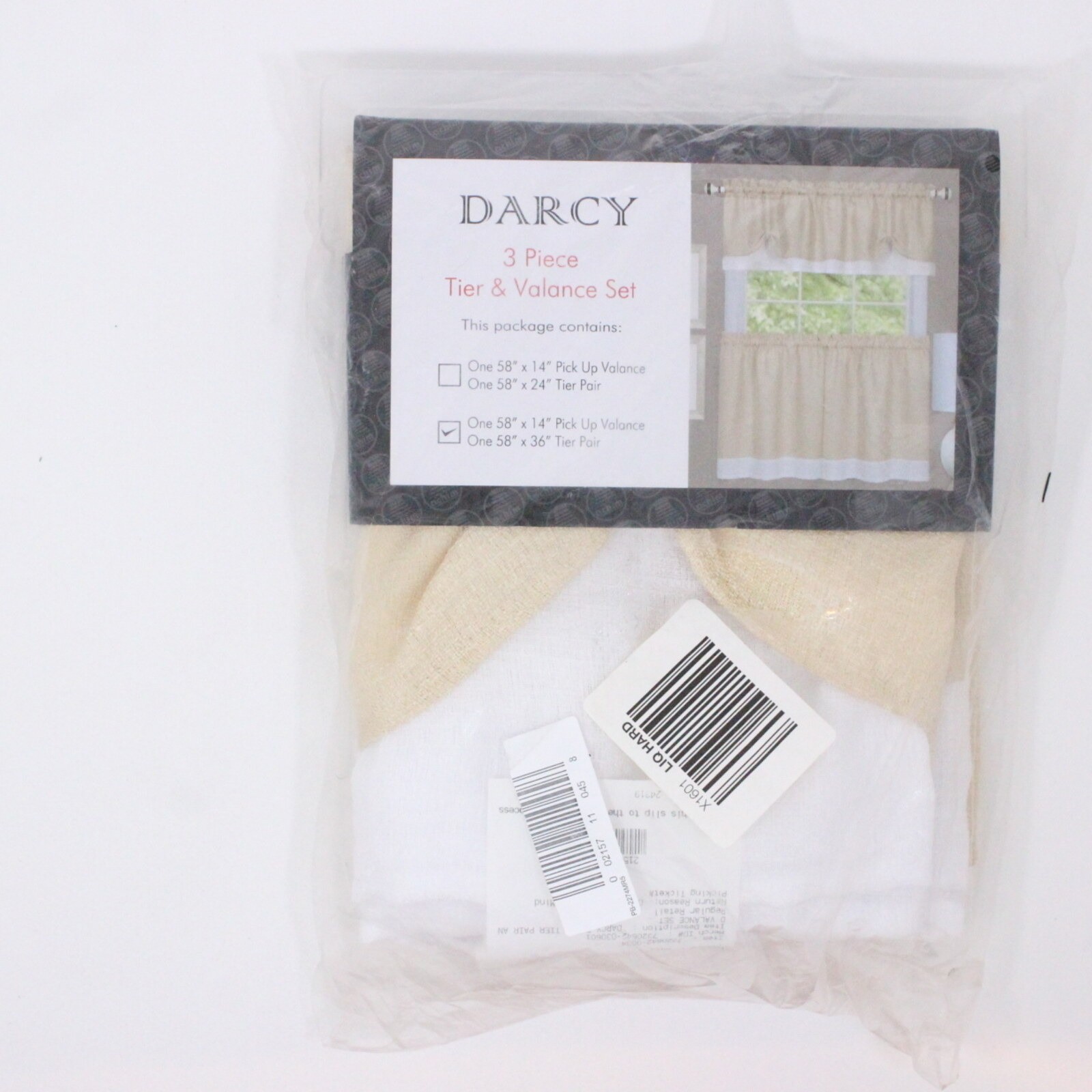 Achim Darcy 3-Pc Kitchen Curtain Tier & Valance Set Tan 58″ x 36″ Rod Pocket