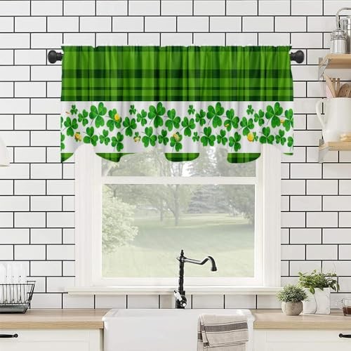 54×18 Inches St. Patrick’s Day Window Treatment Valance March Lucky Shamrock