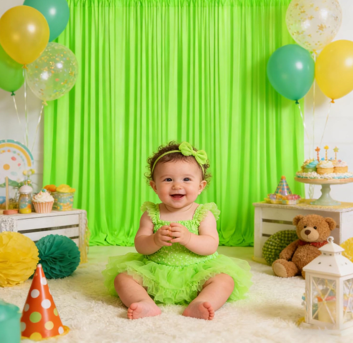 2 Panels Light Green Backdrop Curtain, 10 x 10 Feet Polyester Background Curtain