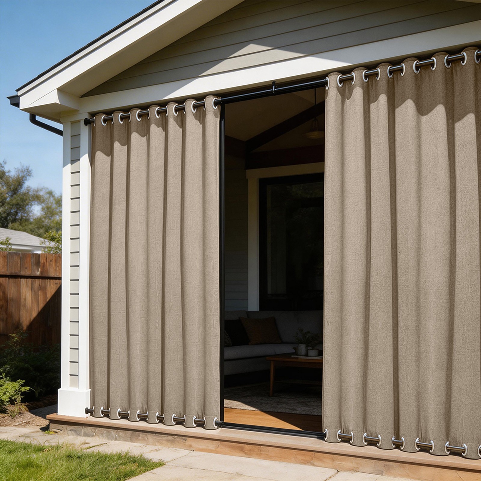 Outdoor Curtains for Patio Waterproof & Windproof Cordless Extra Wide Drapes