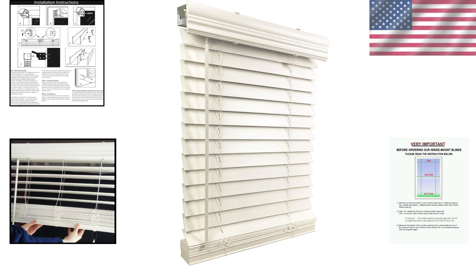 White Cordless 2″ Blinds 51.75 x 60, Inside Mount