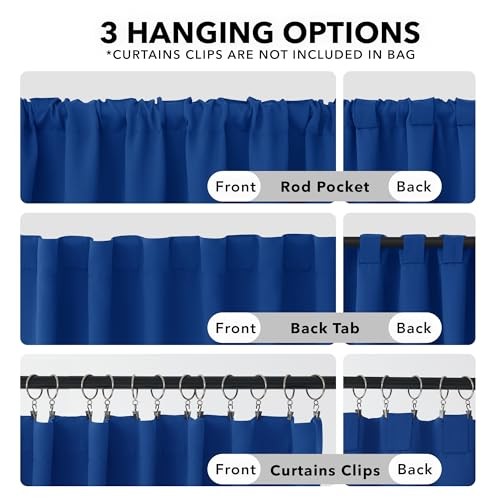 Rod Pocket and Back Tab Blackout Curtains 42″W x 63″L (Pack of 2) Royal Blue