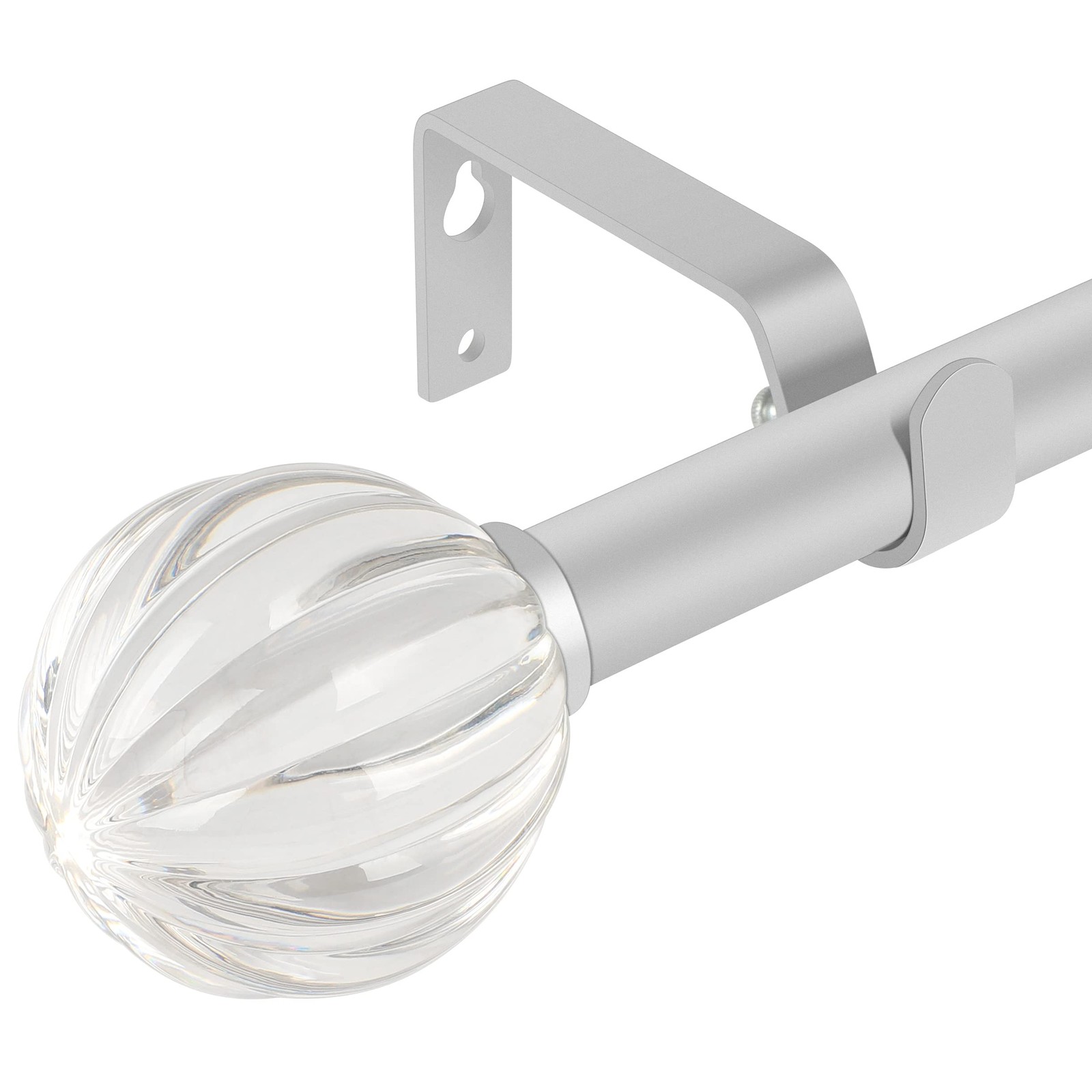 Matte Silver 3/4 In 3666 In Crystal Acrylic Finial Single Curtain Rod Set