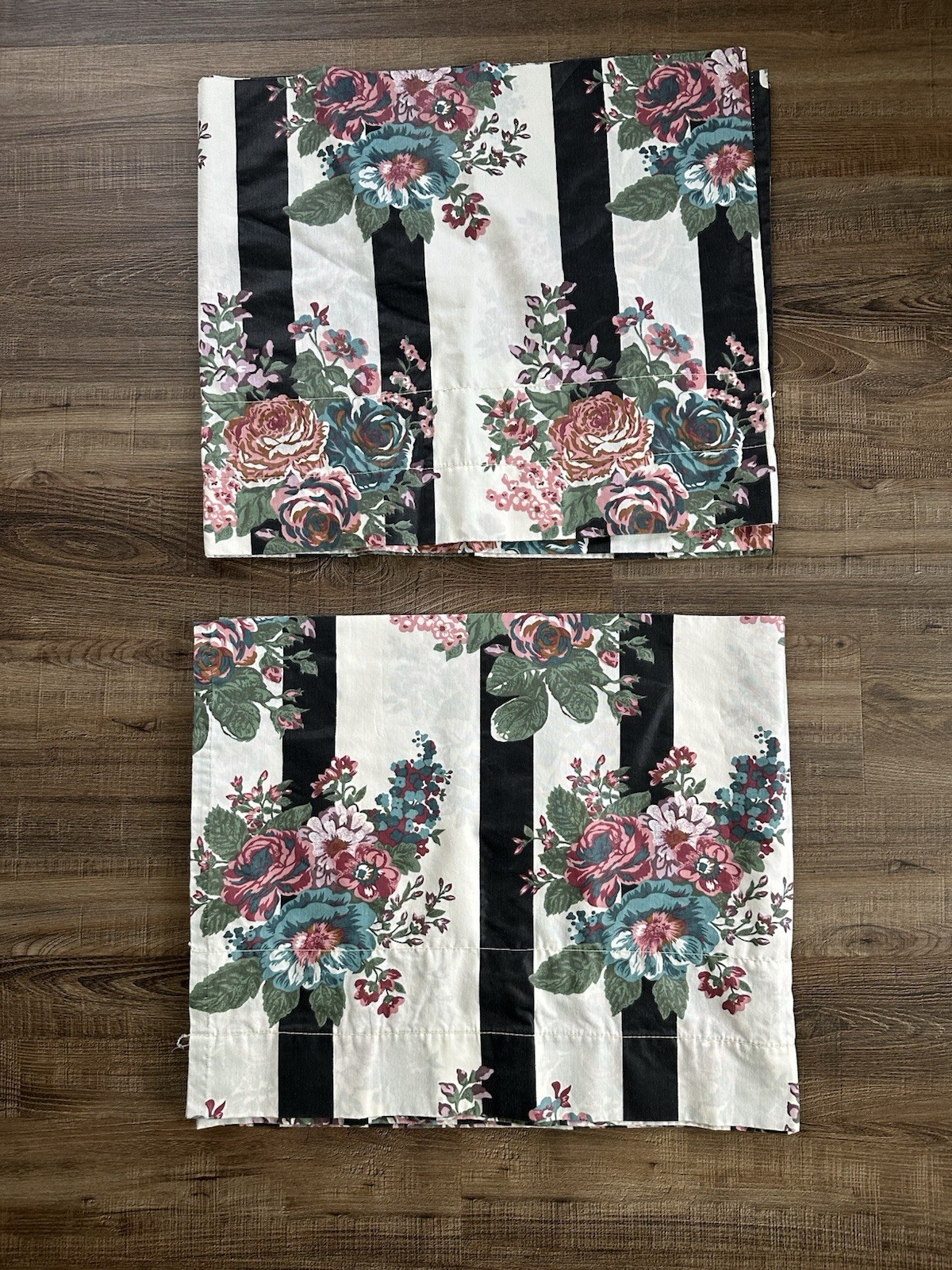 Vtg Black Floral Stripe Valance Damask Park Ave 85 x 18 JC Penney Set If 2