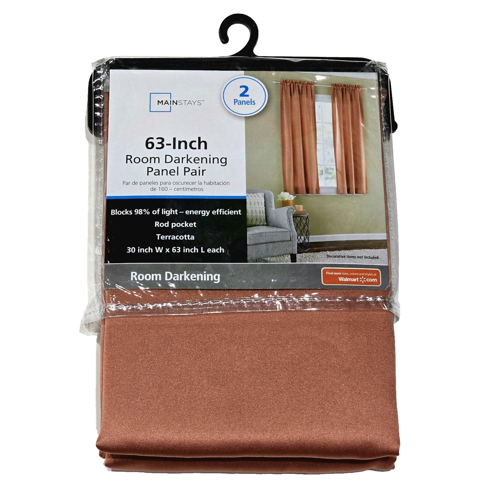Mainstays 30Wx63L Room Darkening Panel Pair Rod Pocket Terracotta Dream