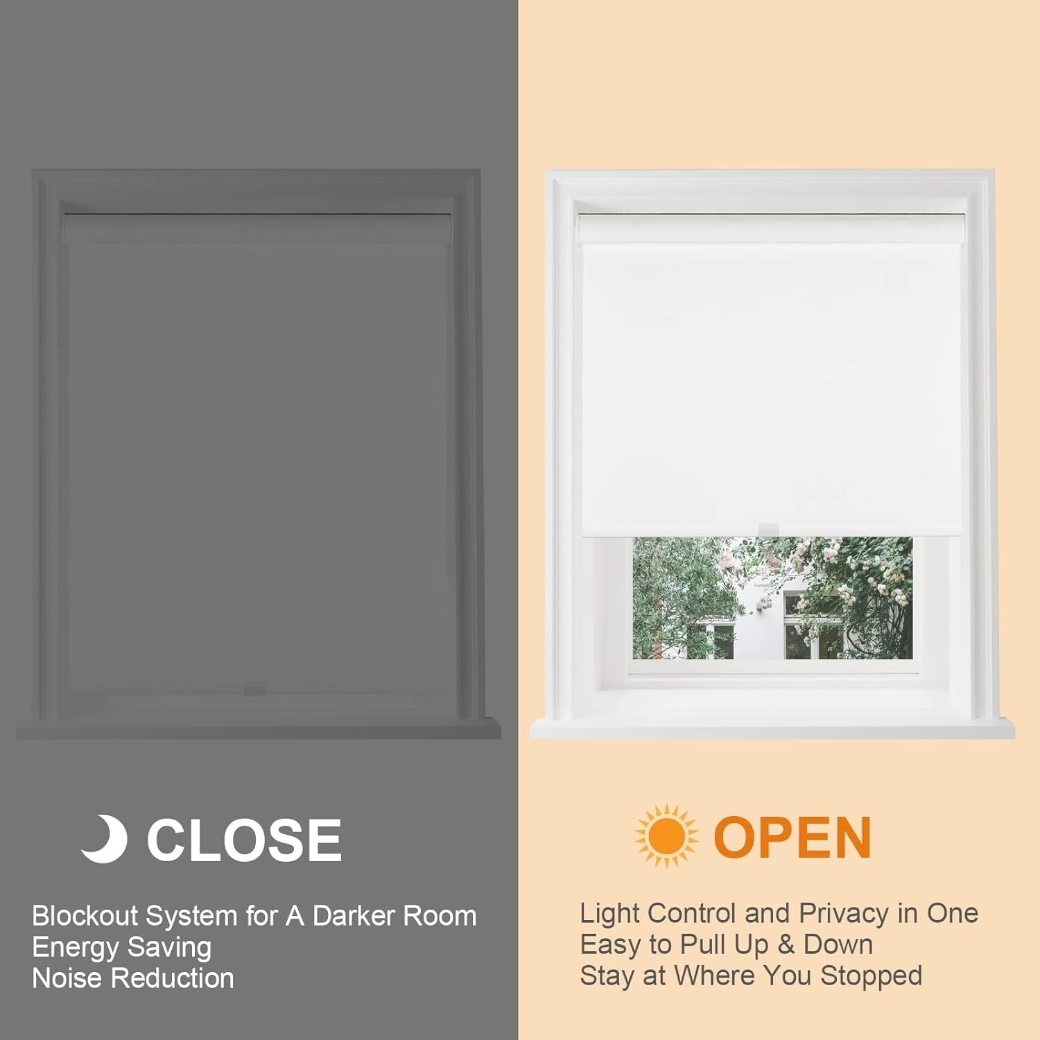 Clearance White Free-Stop Cordless 100% Blackout Roller Shades for Window Blinds