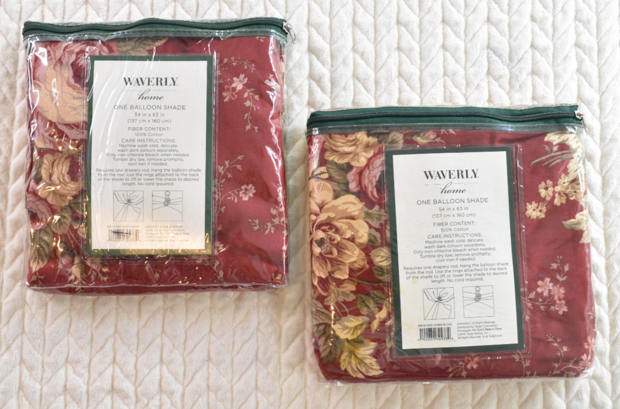 Waverly Home Pair 2 Balloon Shades Cotton 54″ x 63″ Floral Red Cottagecore NEW