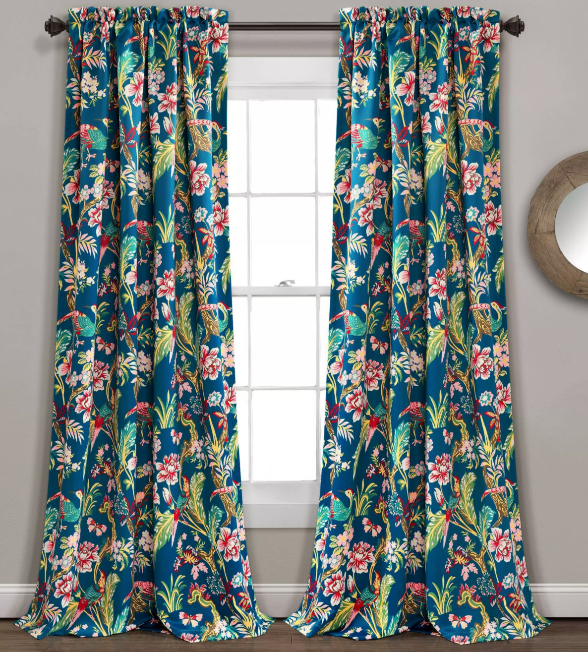 Lush Décor Dolores Floral Blue Peacock Window Curtain Panels 52″ x 84″ NWT