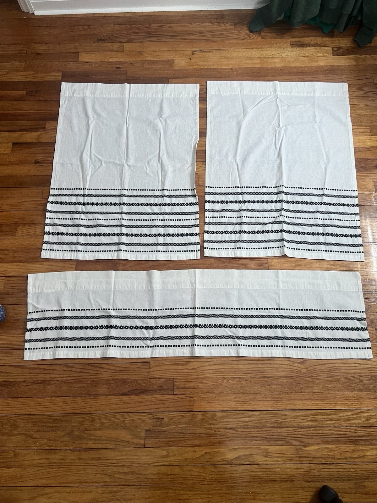 Set of 3 Modern Curtains, White & Black Striped, Rectangular