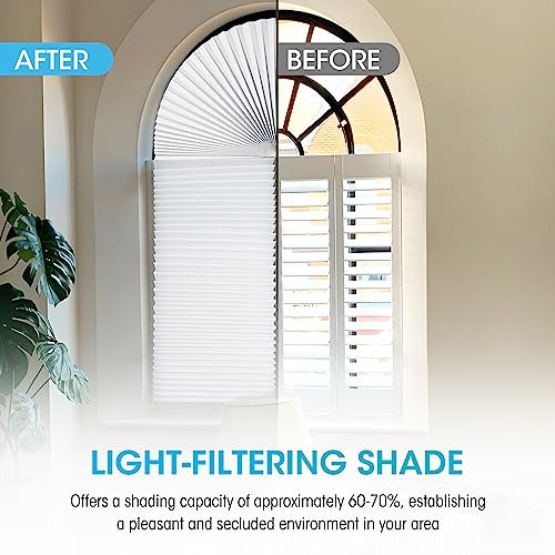 2 PCS Arch Window Light Filtering Pleated Shade Blinds for semi-Circle White
