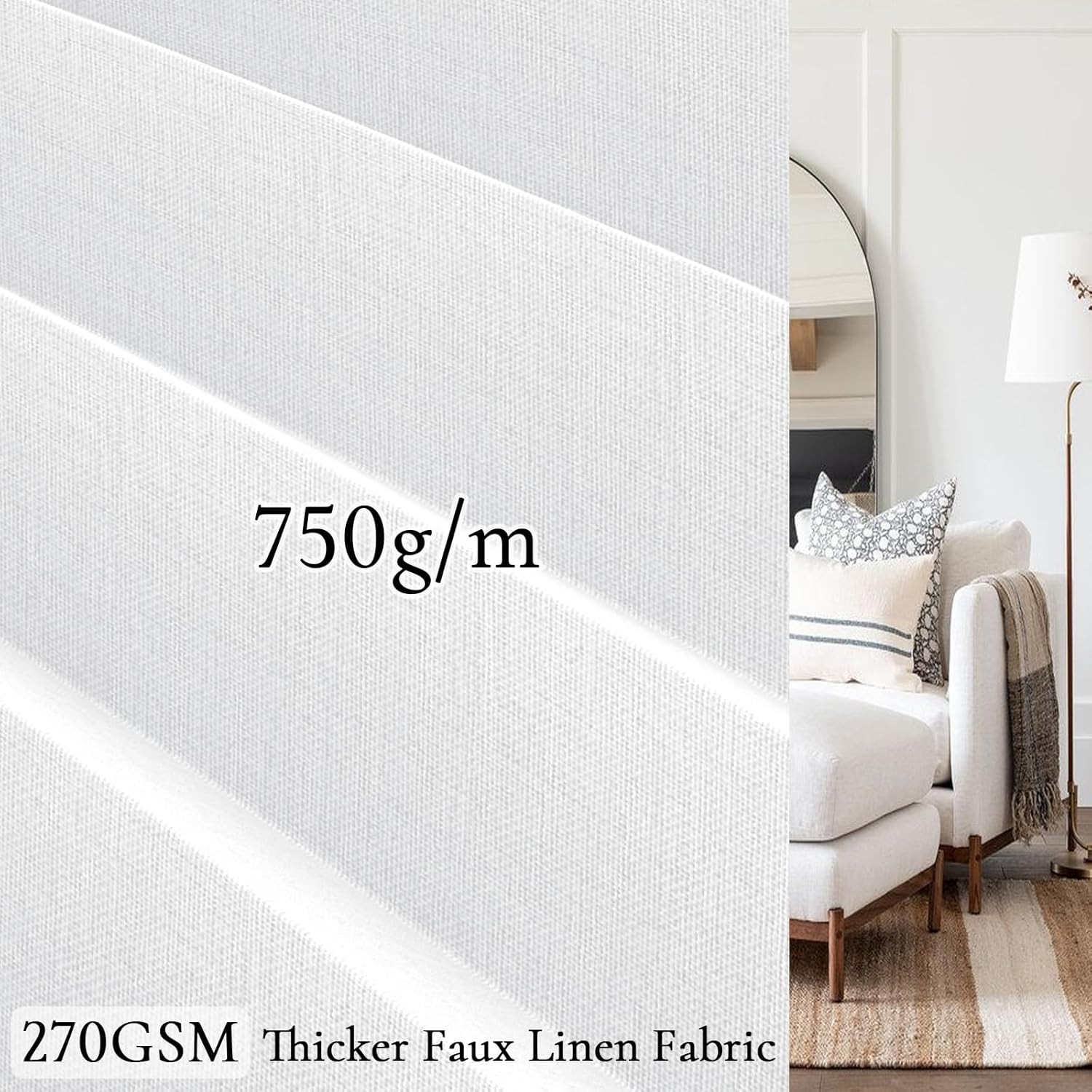 White Faux Linen Vertical Sliding Door Shade, 100% Blackout, W100 x L96