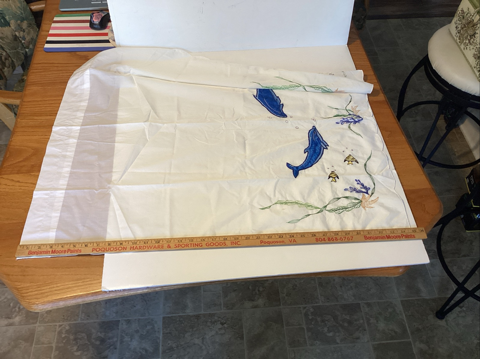 Unbranded curtain set of 4 2 curtains 2 sways fish ocean cross stitch beach