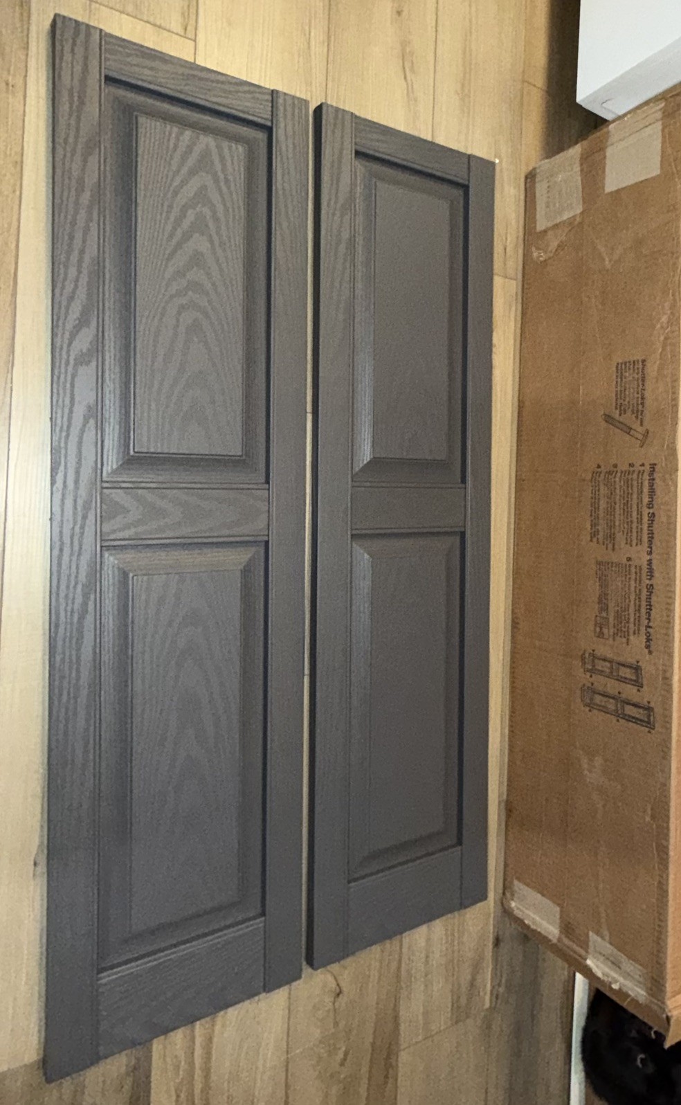 Lifetime Vinyl Raised Panel Shutters 12”x 47” 018-Tuxedo Gray Pair New Open Box