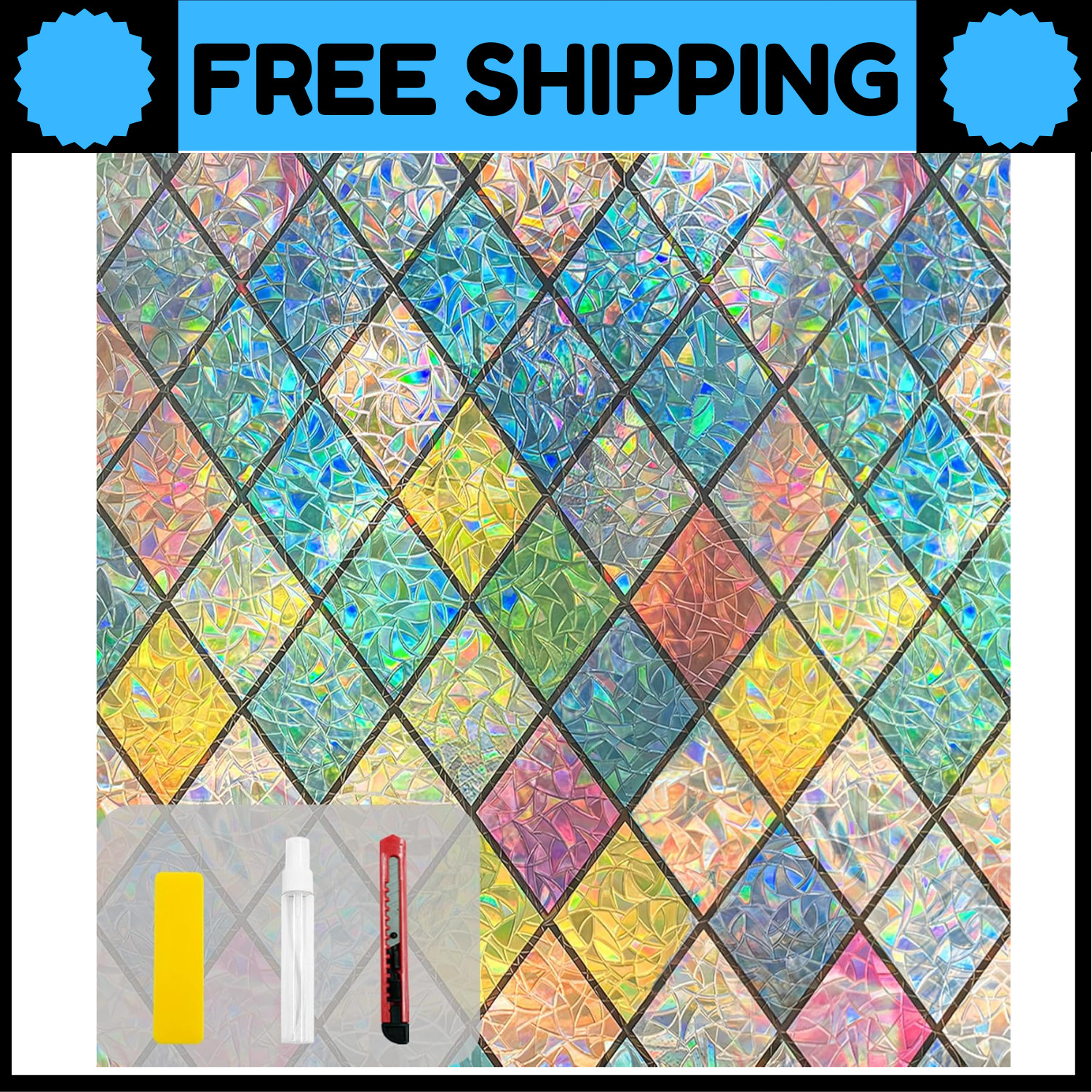 Window Privacy Film Stained Glass,Rainbow Window Film Decorative Peel and Stick