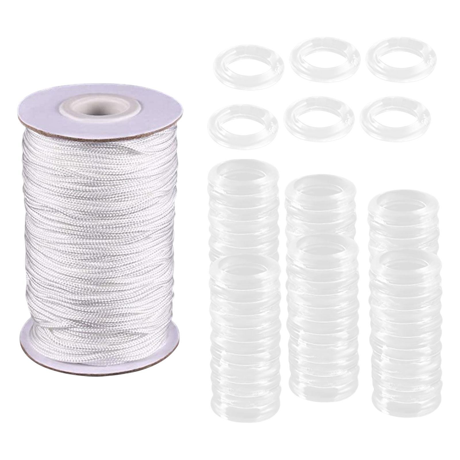 50M Roman Blind Cord with 100 Transparent Rings for Beading Gardening Plant