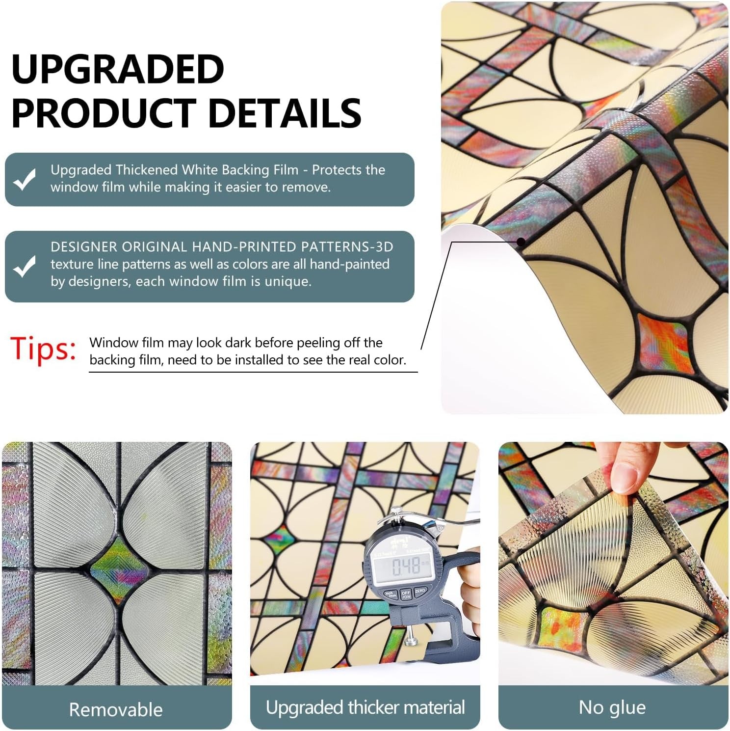 3D Stained Glass Window Film, Decorative Window Privacy Film for Bathroom,Front