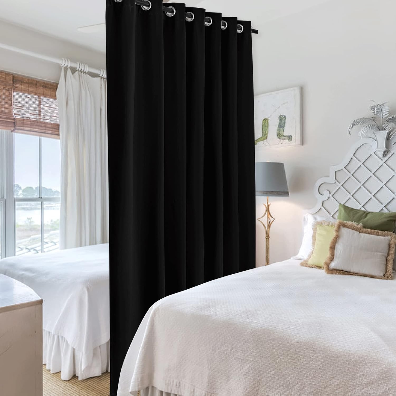 Elegant 11ft Black Polyester Soundproof Curtains – Modern Room Darkening Drapes