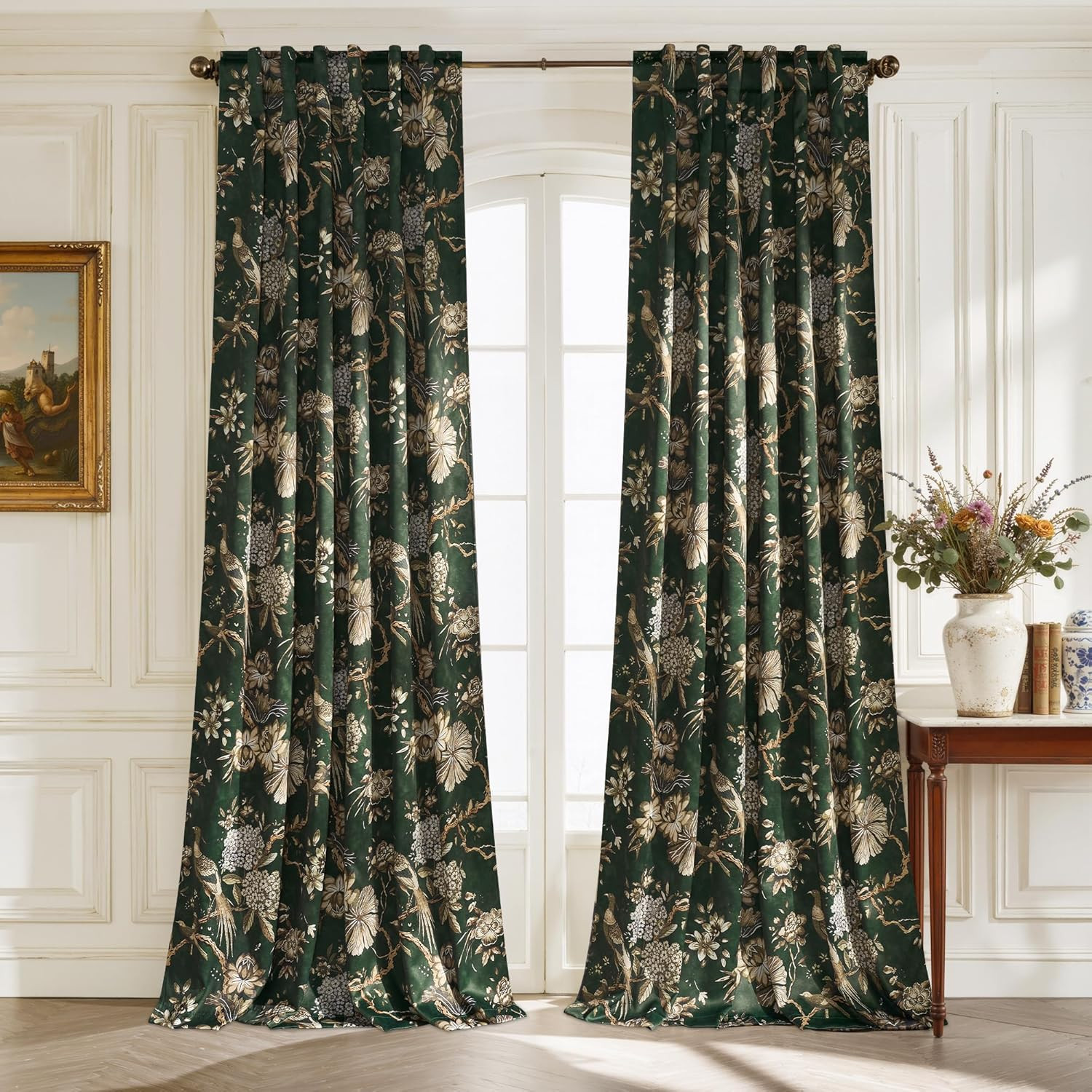 Blackout Floral Curtains – Vintage Bird Pattern, Thermal Insulated, 2 Panels