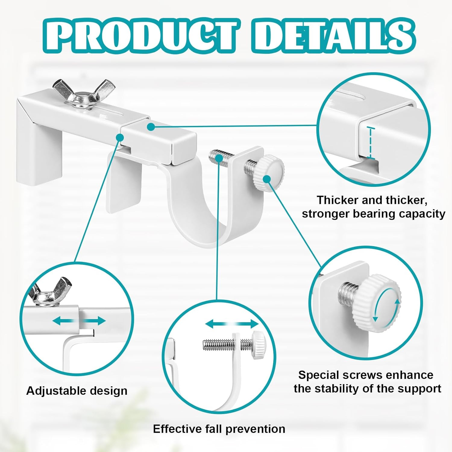 2 Pack Adjustable Curtain Rod Bracket Attachment for outside Mounted Blinds,Fit