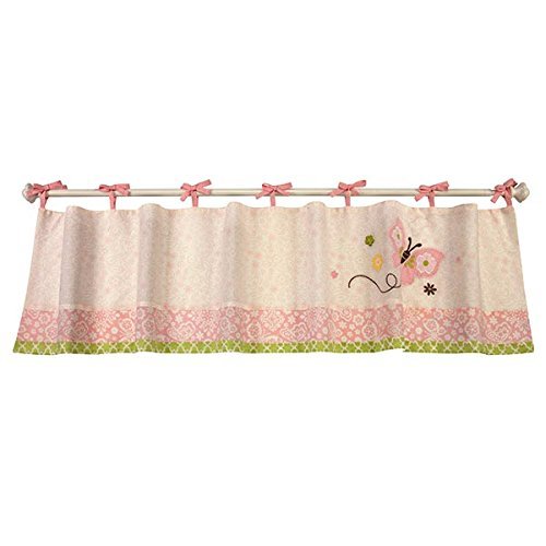 BUTTERFLY LOVE Kids Window Valance Tie Top Embroidered Pink Green Floral