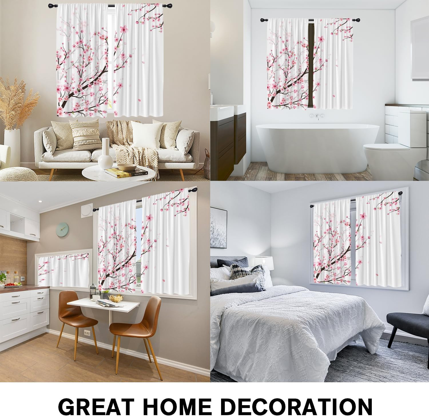 Cherry Blossom Window Curtains for Bedroom 42 X 63 Inch Rod Pocket Pink and Whit