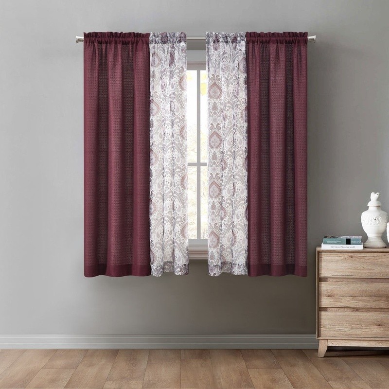 4-Piece Curtain Set Light Filtering Rod Pocket Textured Solid Sheer Panels New