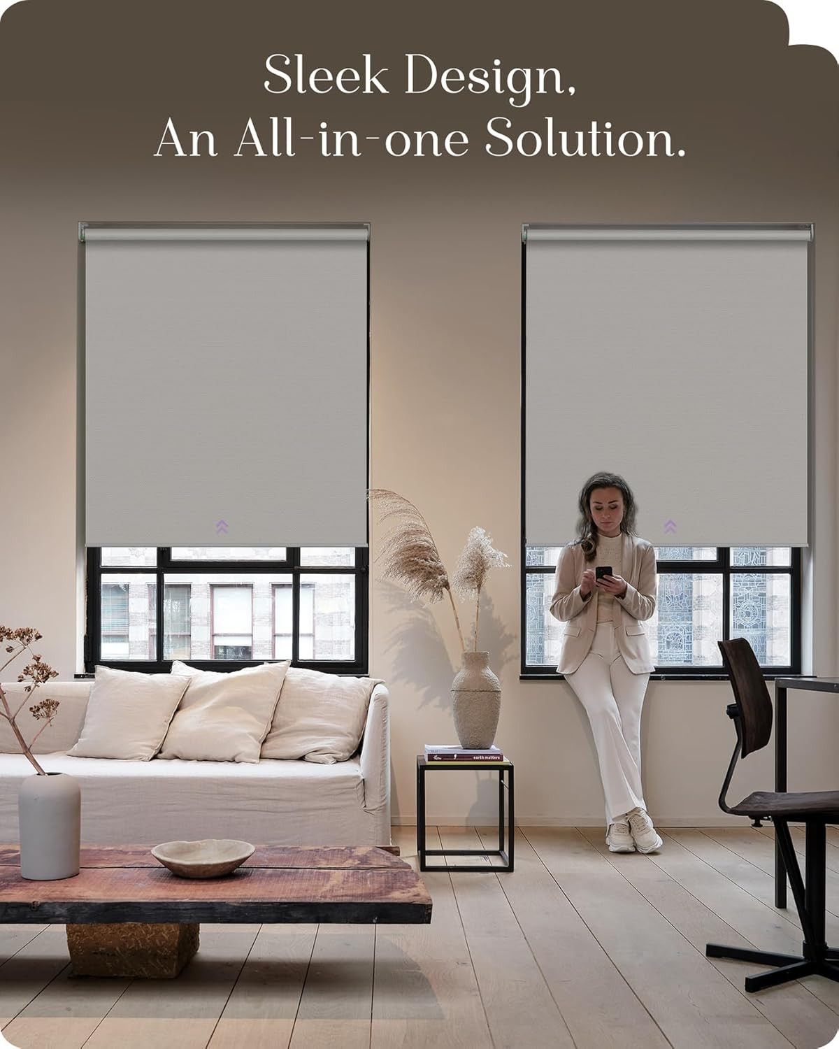 Smart 100% Blackout Roller Shades with APP Control – Custom Size 34″x72″ White