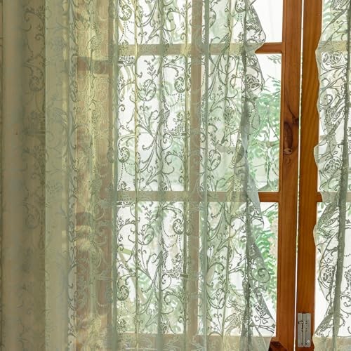 Sheer Curtains 45 Inch Length- Romantic 59″W x 45″L (Pack of 2) Sage Green