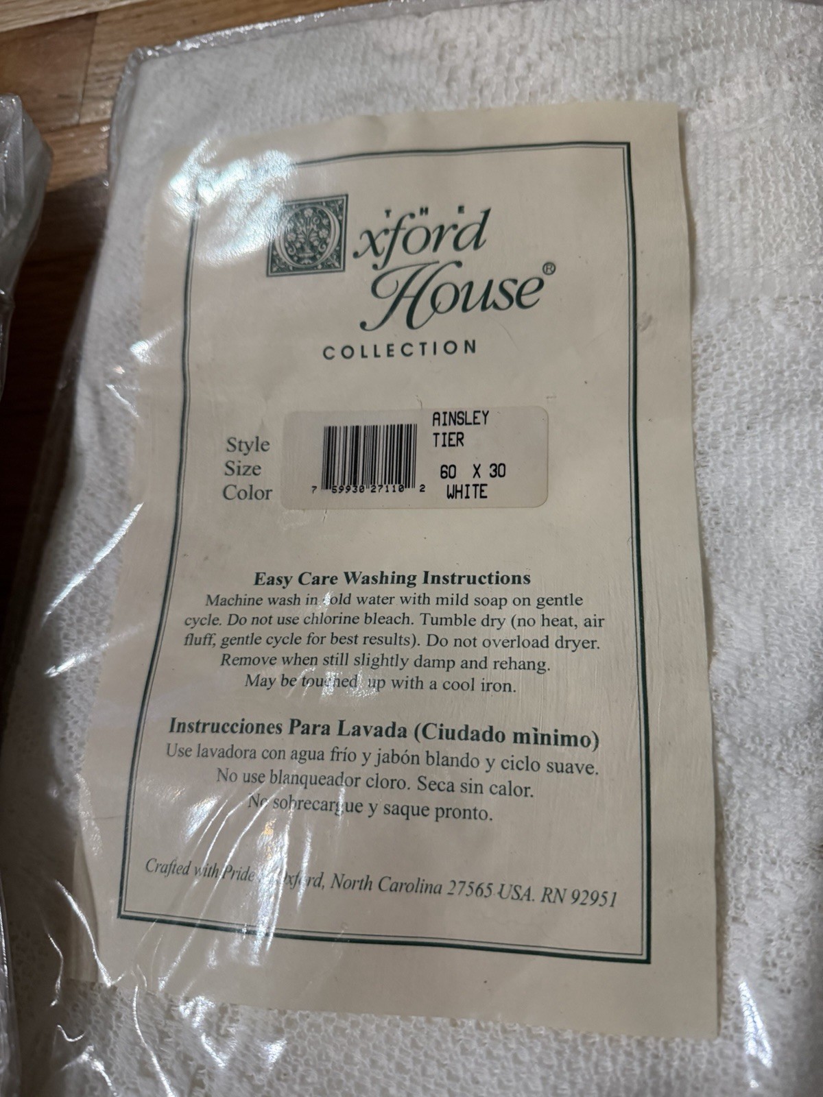 Two White Lace Window Valances 60 x 30 Oxford House Ainsley Tier New In Package